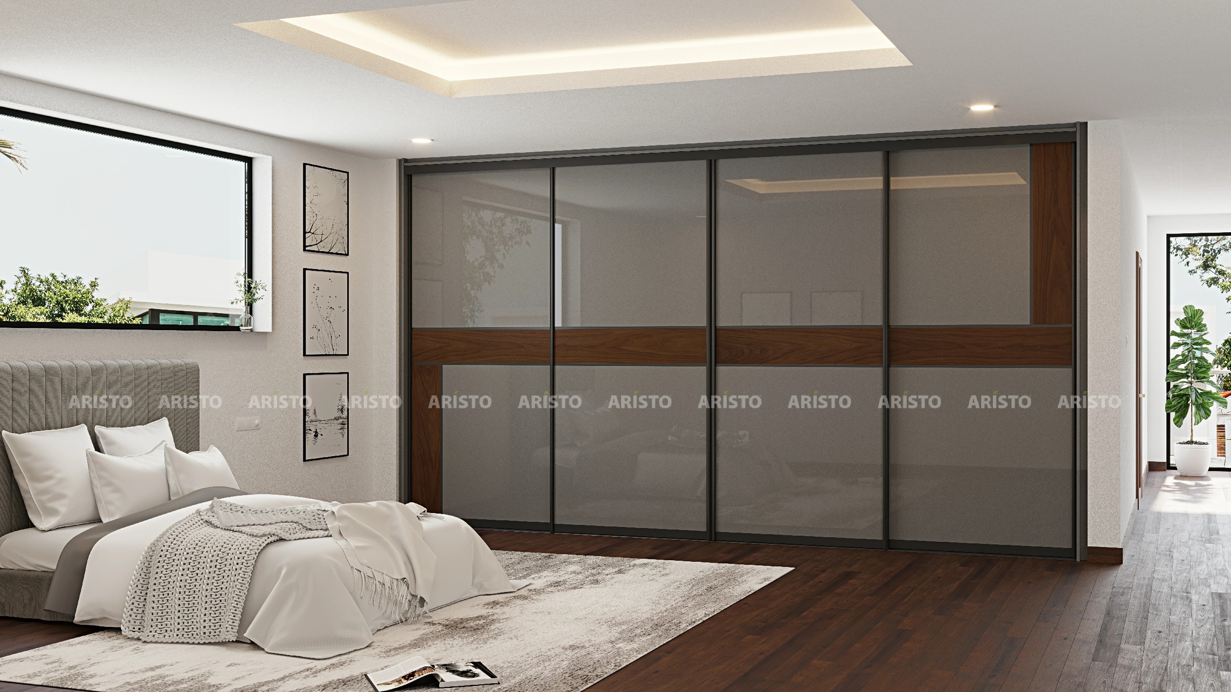 TES 02 - SHUTTER FINISH - GREY STONE(HIGH GLOSSY) & WALNUT MEDIUM